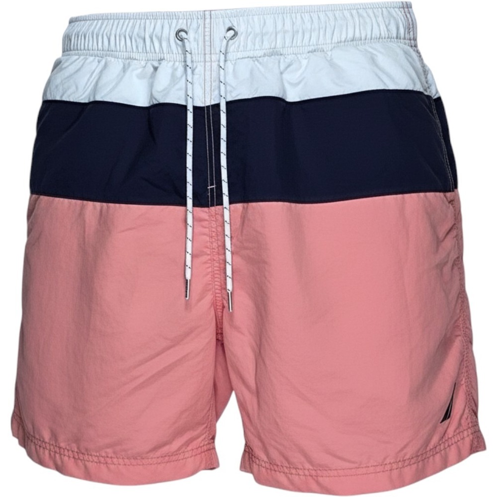 Nautica Mens Swim Trunks Large Pink Navy White Colorblock Board‎ Shorts L